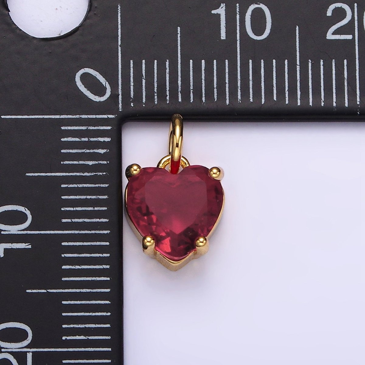 14K Gold Filled 10mm Red CZ Heart Bezel Charm | AG397