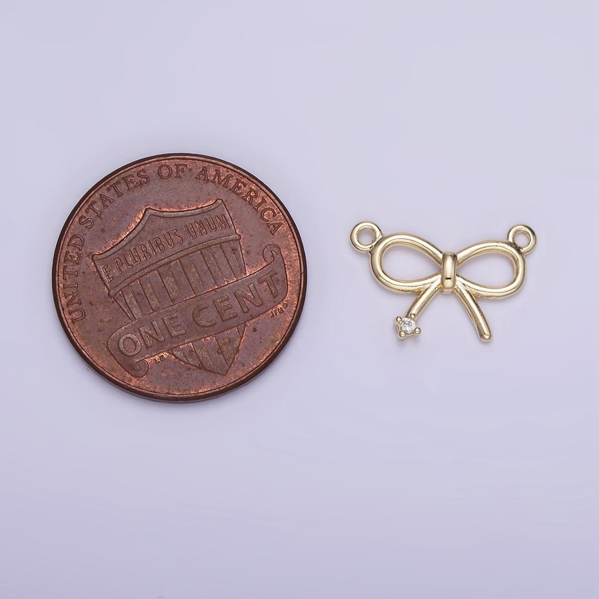 14K Gold Filled 11mm Mini Bow Ribbon CZ Connector | G392