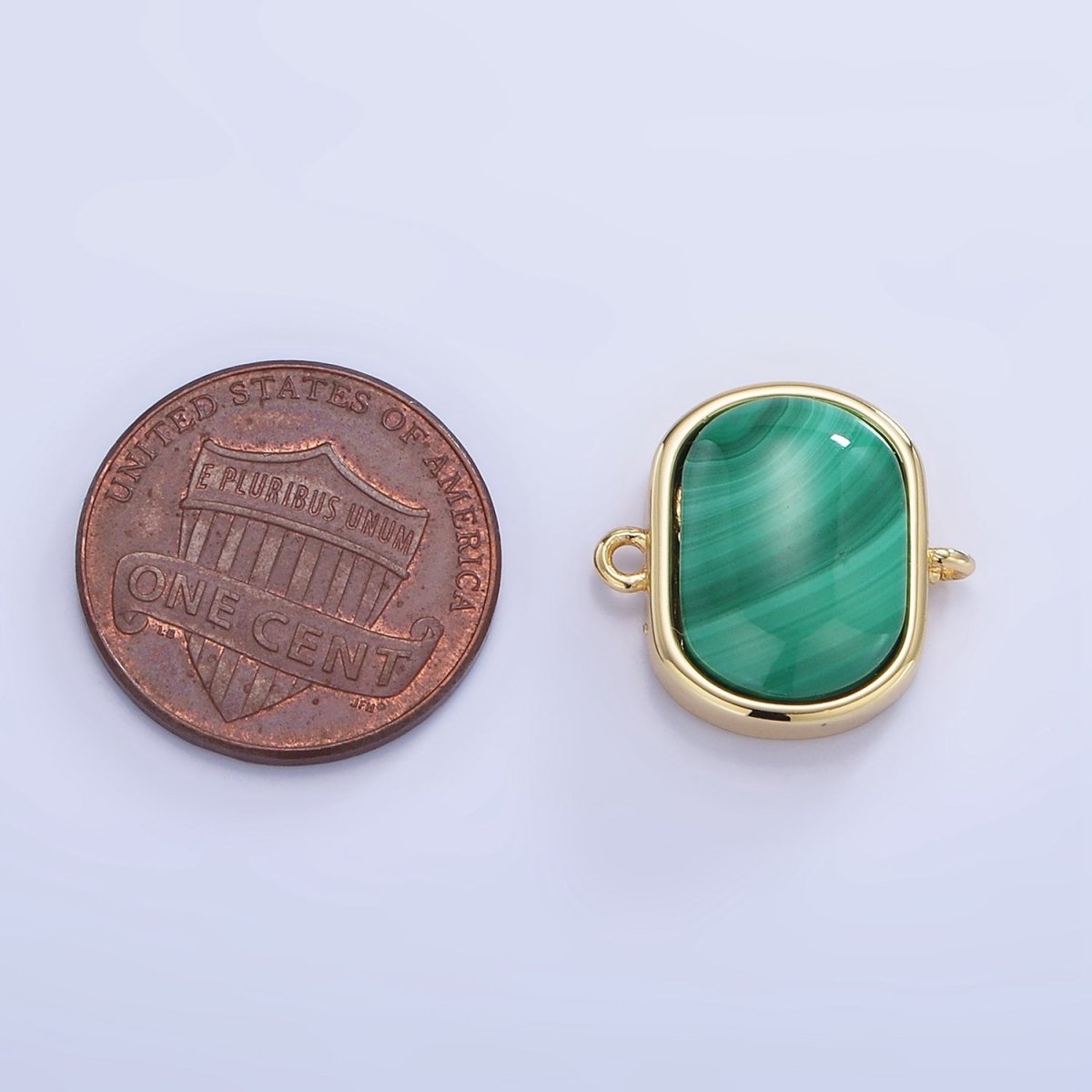 14K Gold Filled 15mm Malachite Gemstone Bezel Oval Connector | G376