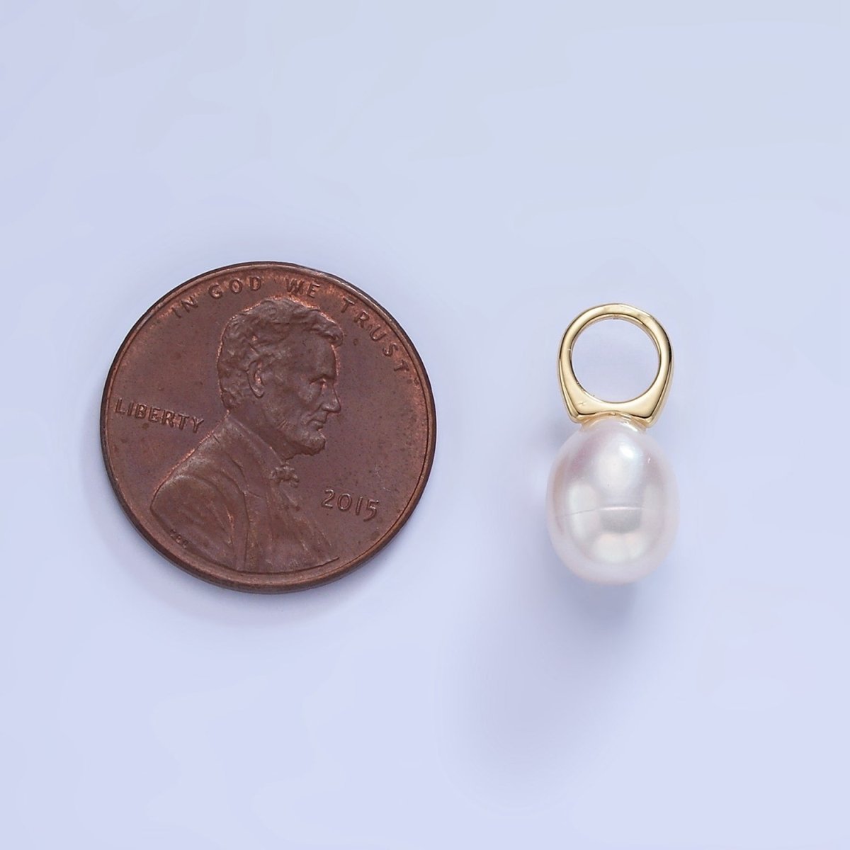 14K Gold Filled 15mm Ringed Shell Pearl Drop Pendant | P1743