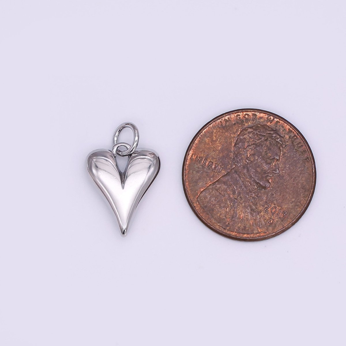 14K Gold Filled 16mm Long Puffed Minimalist Heart Charm In Gold & Silver | AG196 N098