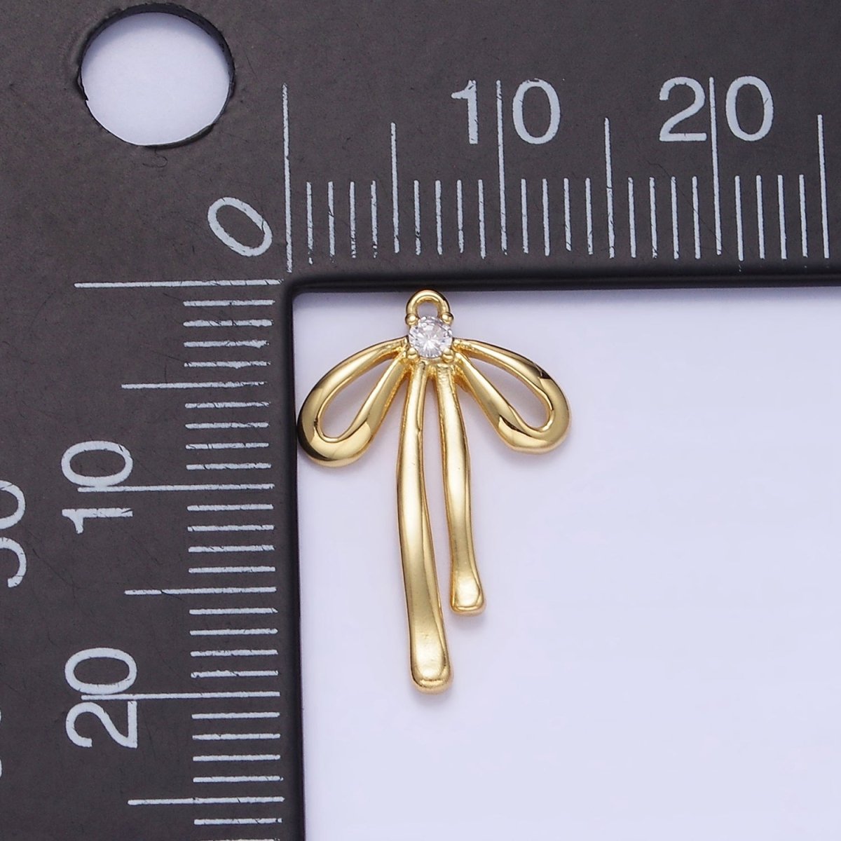 14K Gold Filled 20mm Ribbon Bow CZ Mini Charm | W623