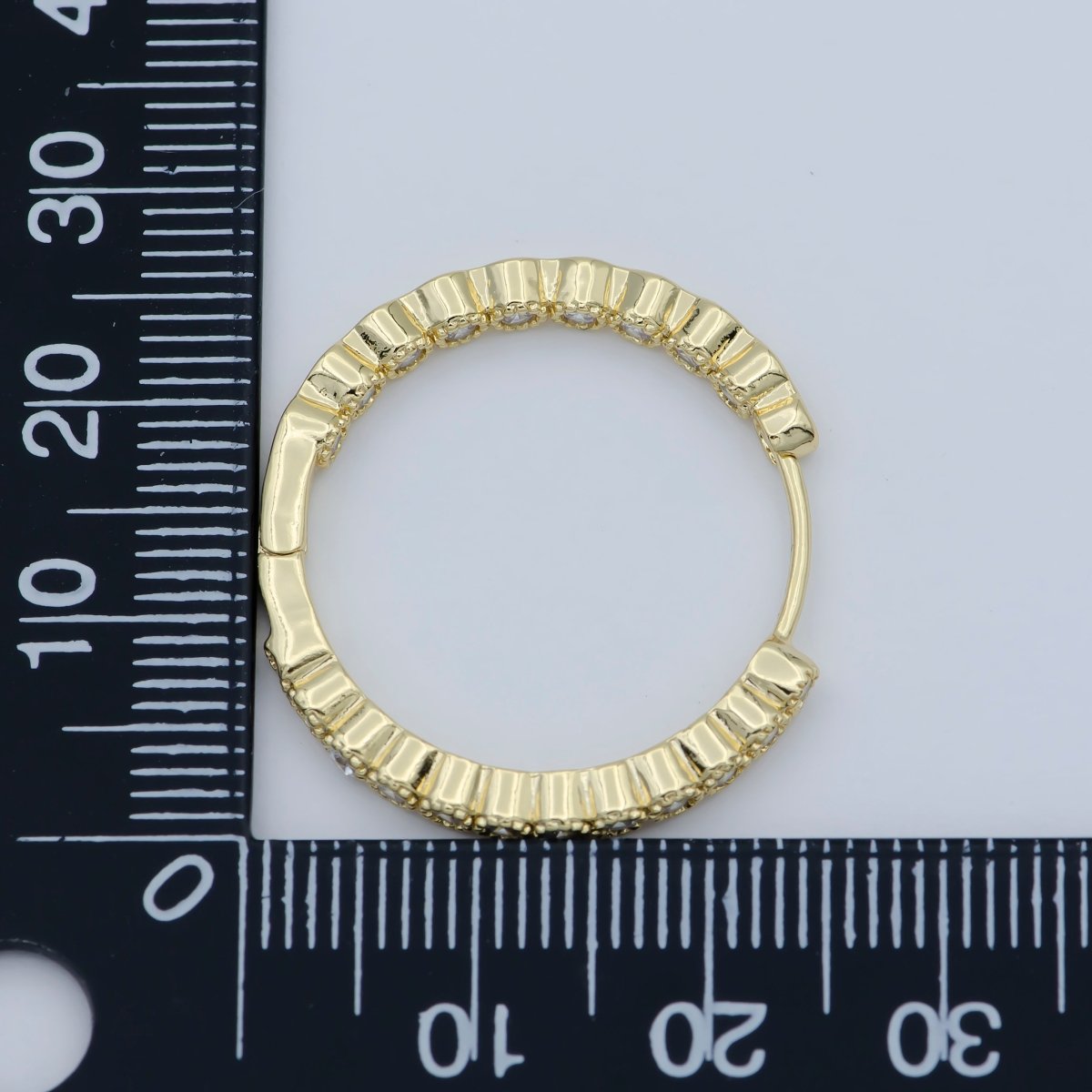 14K Gold Filled 25mm Clear Round CZ Lined Hoop Earrings | AB1197