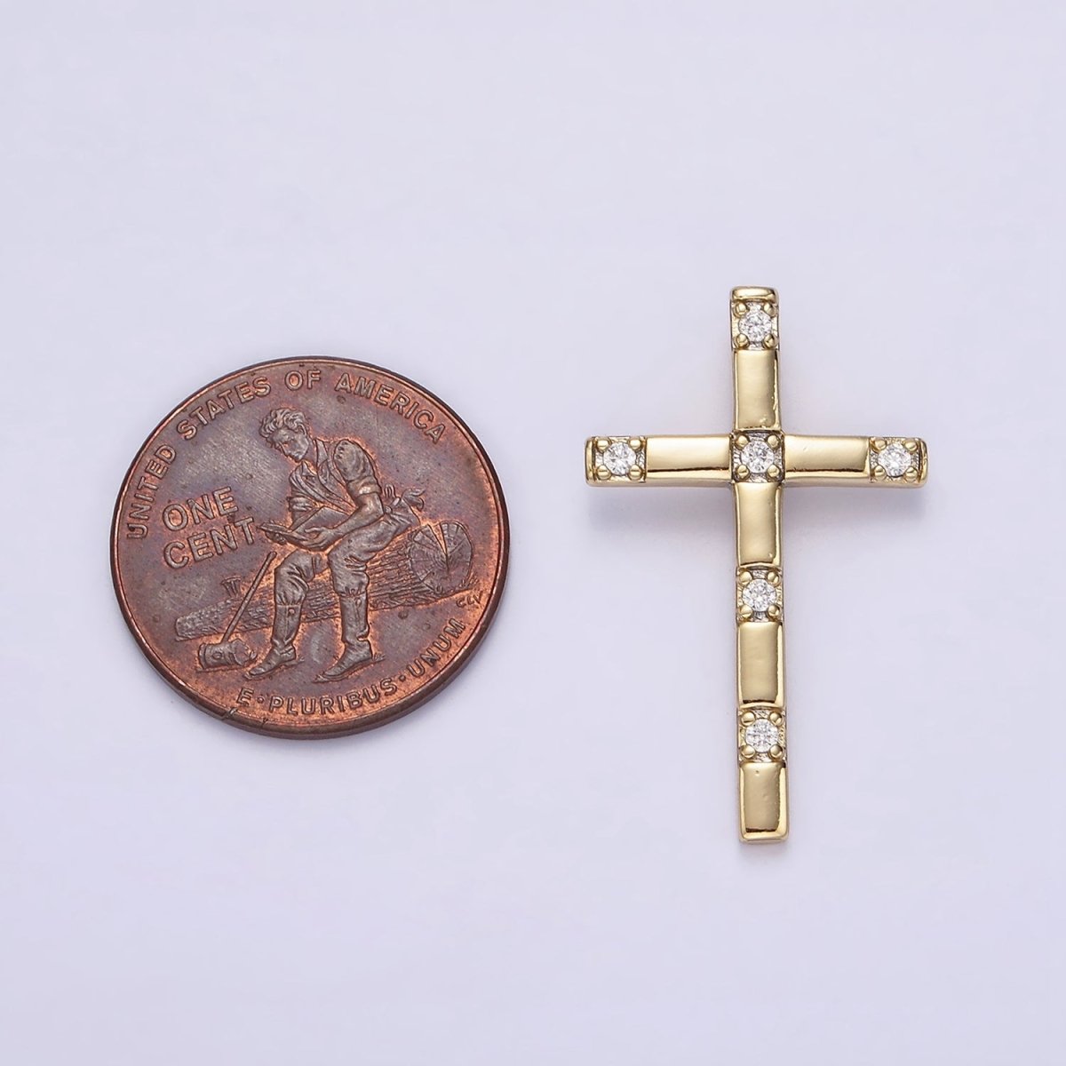14K Gold Filled 27mm CZ Religious Cross Back Bail Pendant | AA724