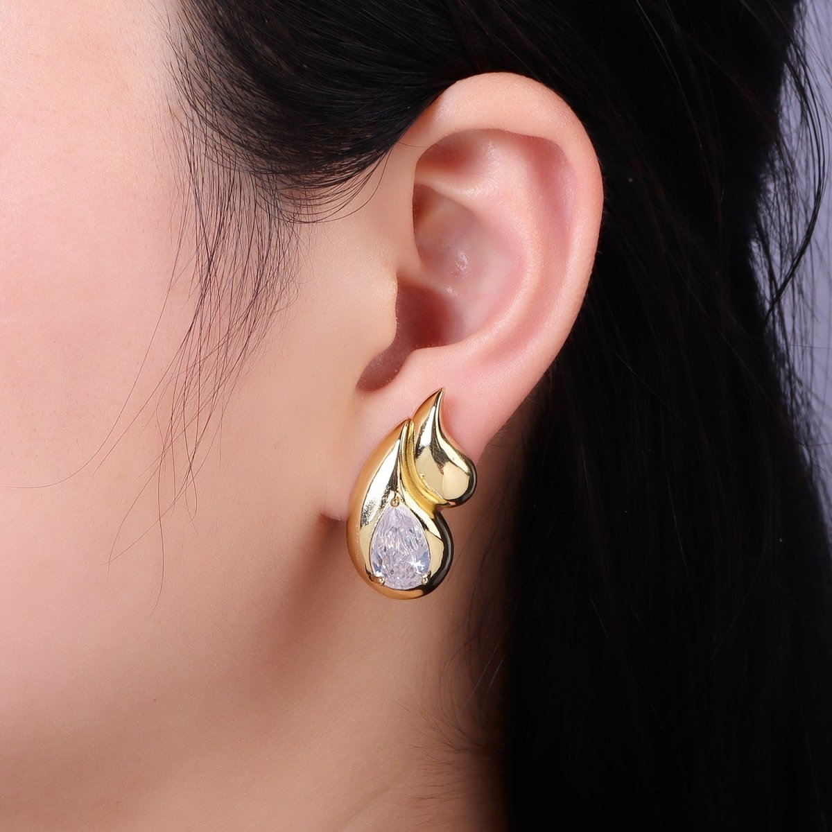 14K Gold Filled 30mm Double Teardrop CZ Stud Earrings Set | P502