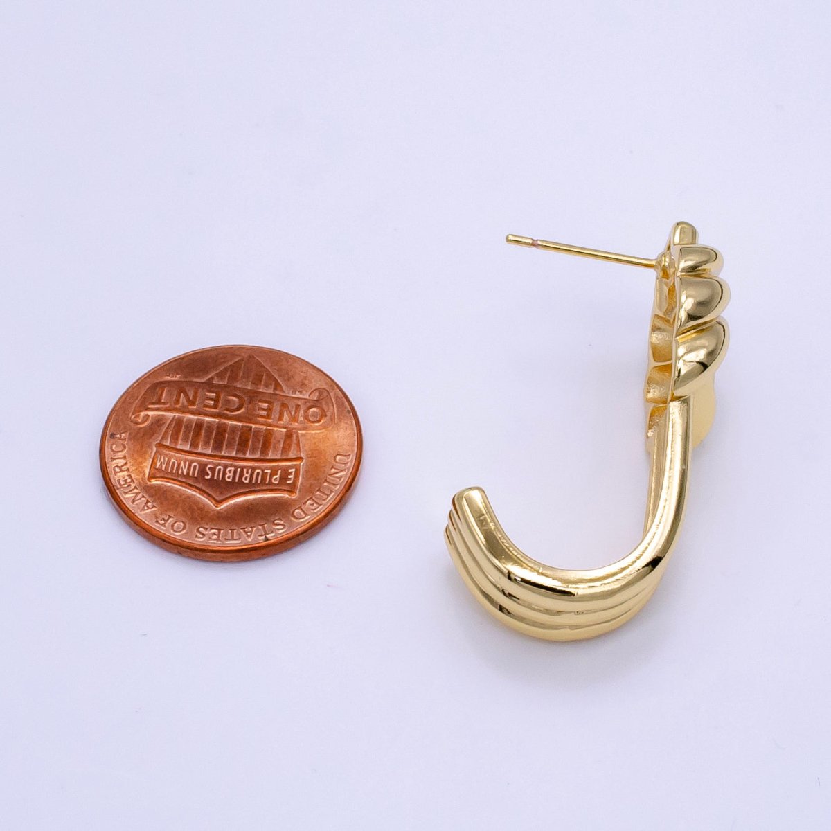 14K Gold Filled 30mm Knot Tied Triple Band J-Shaped Hoop Earrings | AB1170