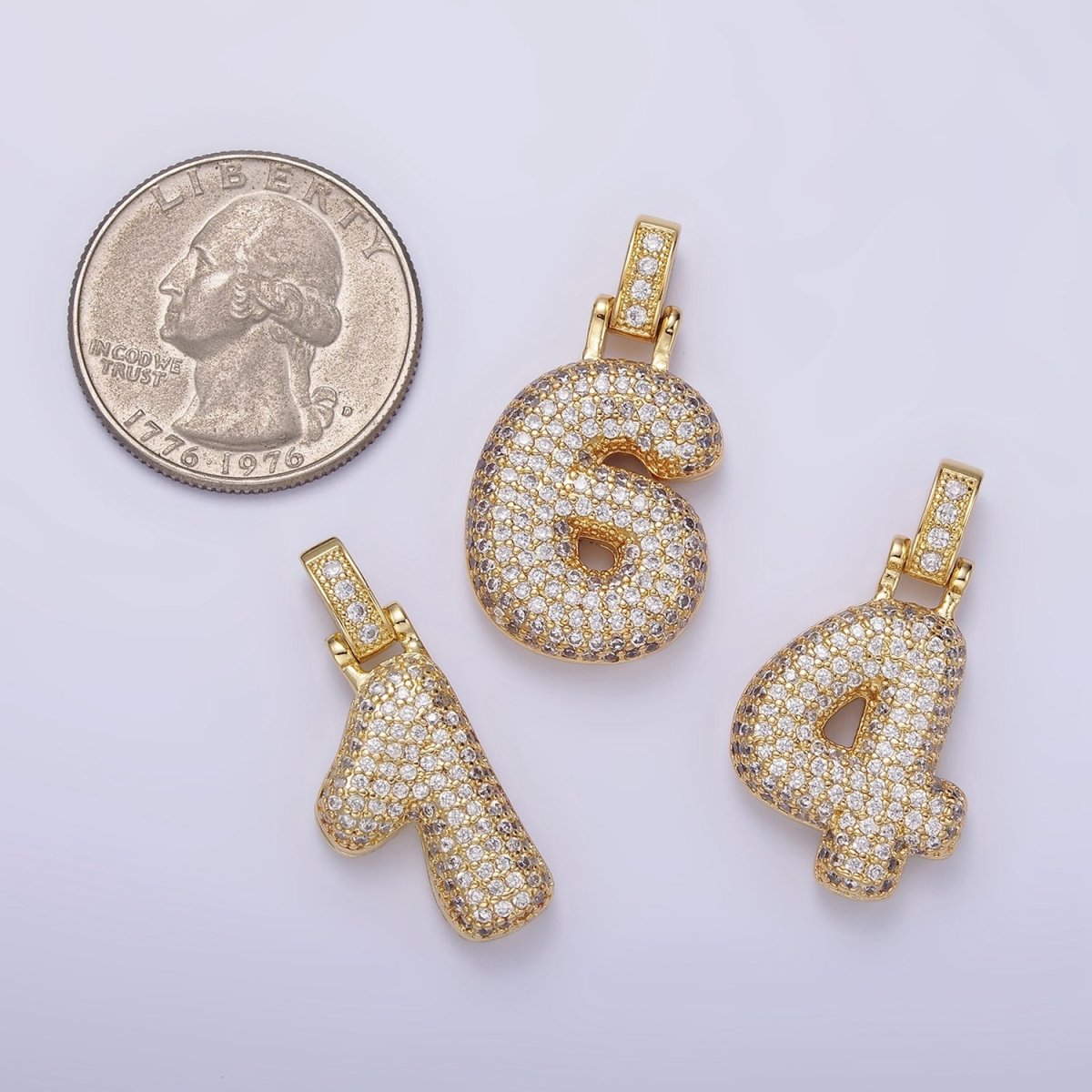 14K Gold Filled 30mm Micro Paved Balloon Bubble Number Pendant | AA1321 - AA1325