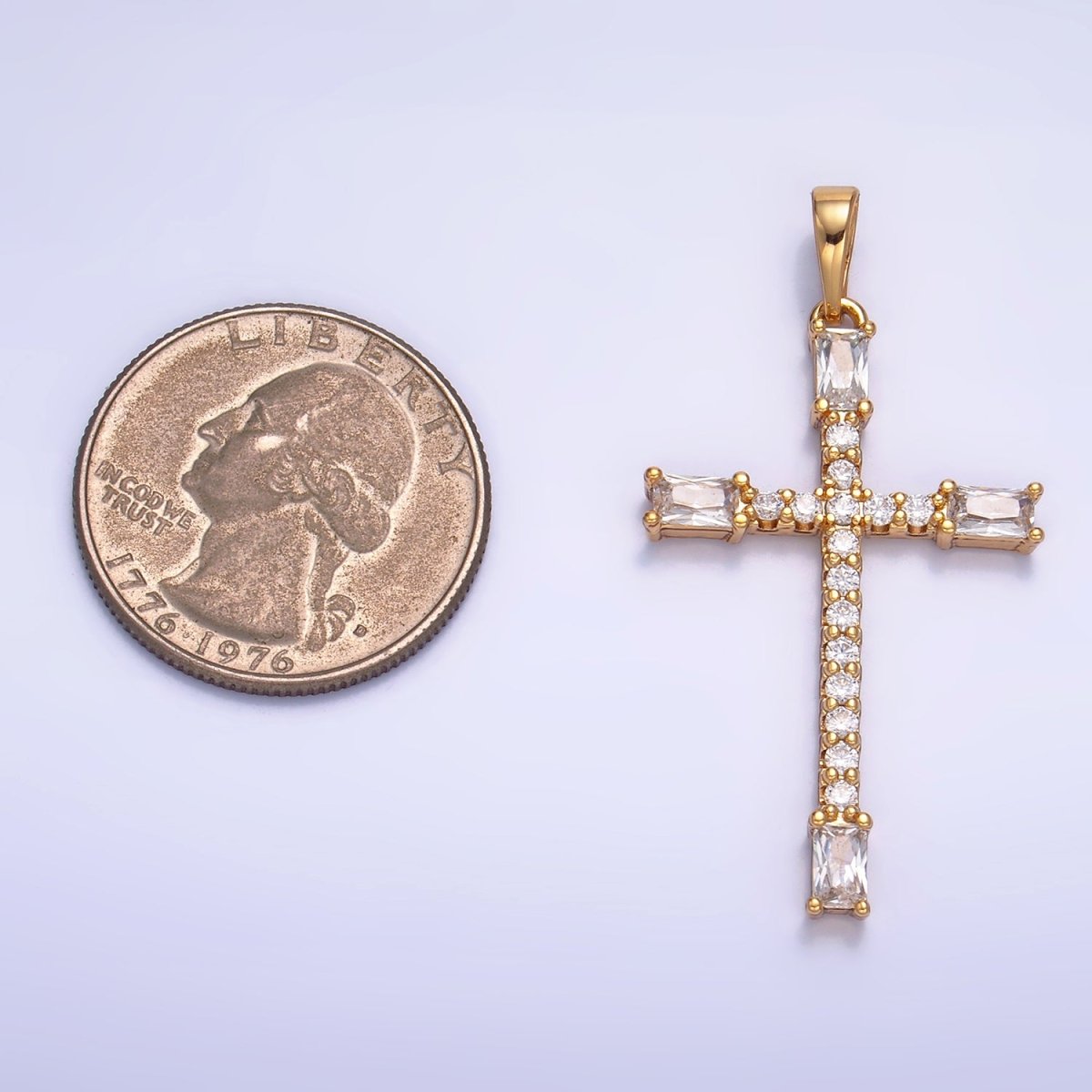 14K Gold Filled Baguette Micro Paved CZ Religious Cross Pendant | AA1070