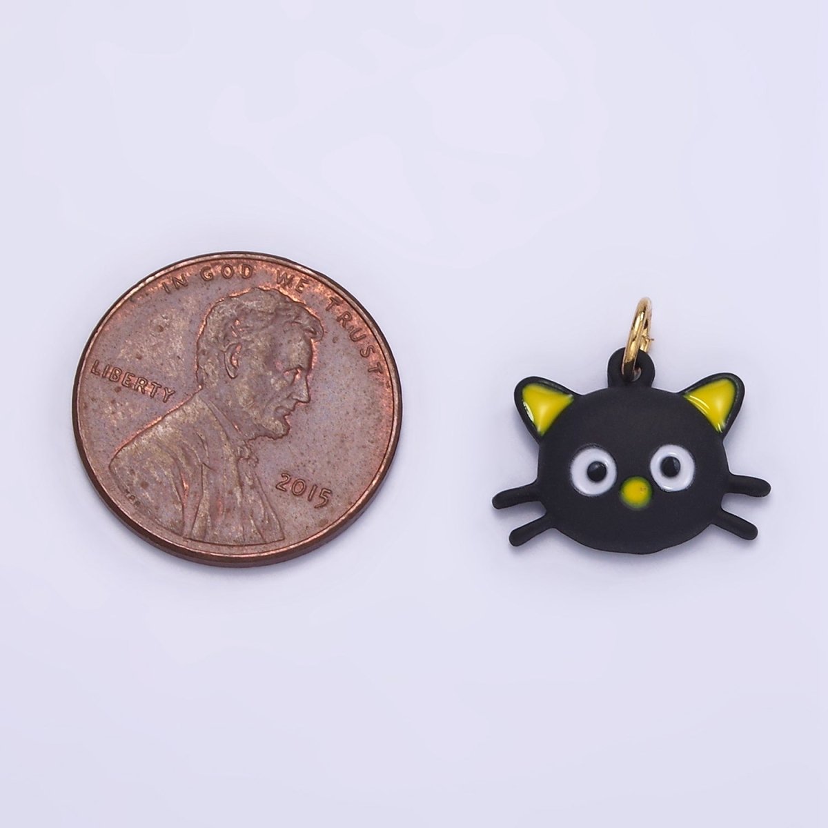 14K Gold Filled Black Cat Kitten Pet Enamel Mini Charm | D557