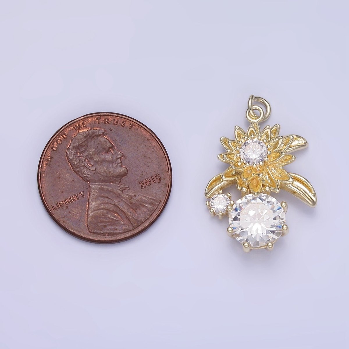 14K Gold Filled Blooming Flower CZ Drop Mini Charm | W652