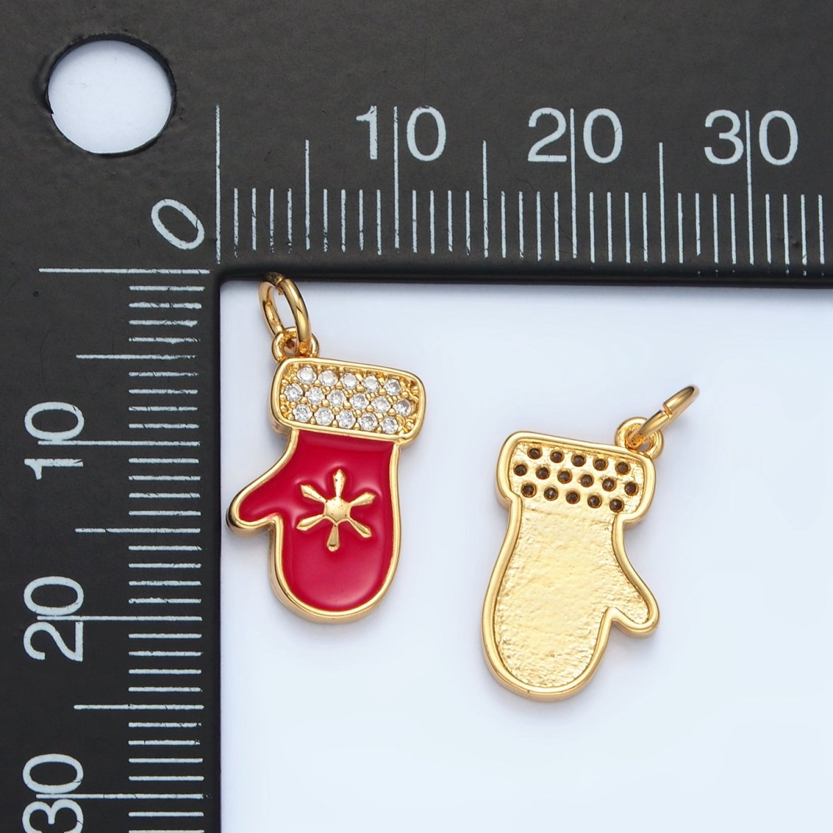 14K Gold Filled Celestial North Star Red Enamel Christmas Mitten Charm | AC172