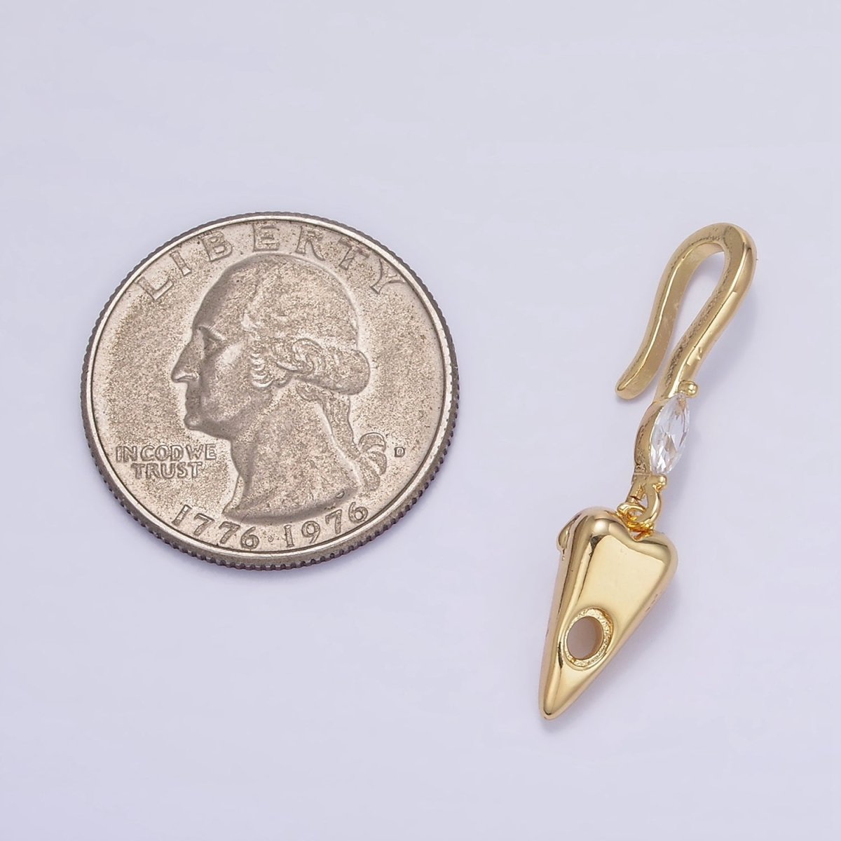 14K Gold Filled Chubby Heart Marquise CZ Drop Snap Bail Pendant | Z345