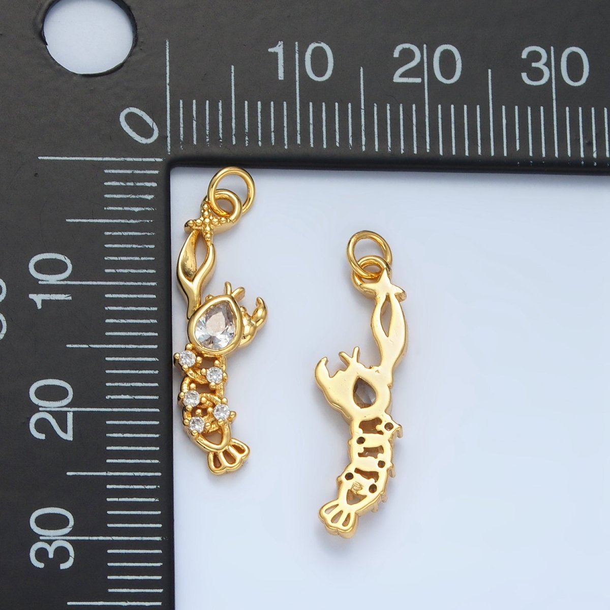 14K Gold Filled Clear CZ Lobster Animal Mini Charm | AG945