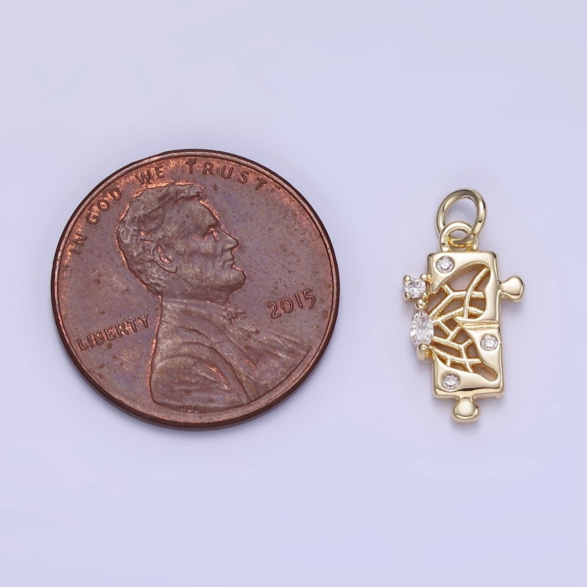 14K Gold Filled CZ Open Filigree Butterfly Wings Puzzle Mini Charm | W649