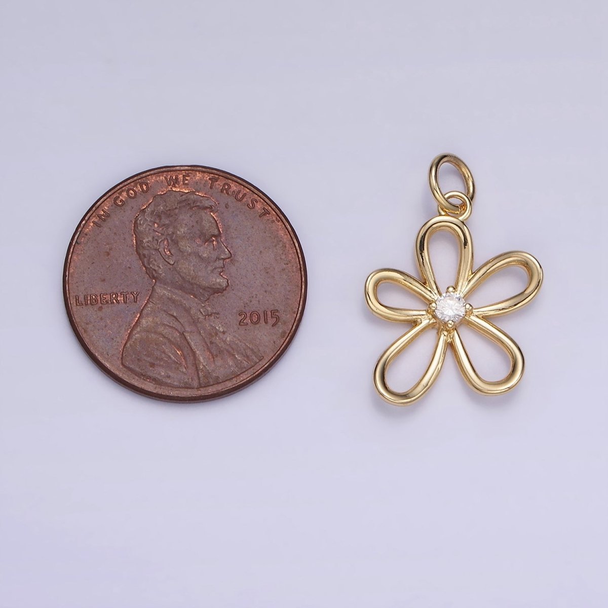 14K Gold Filled CZ Open Flower Outline Charm | D257