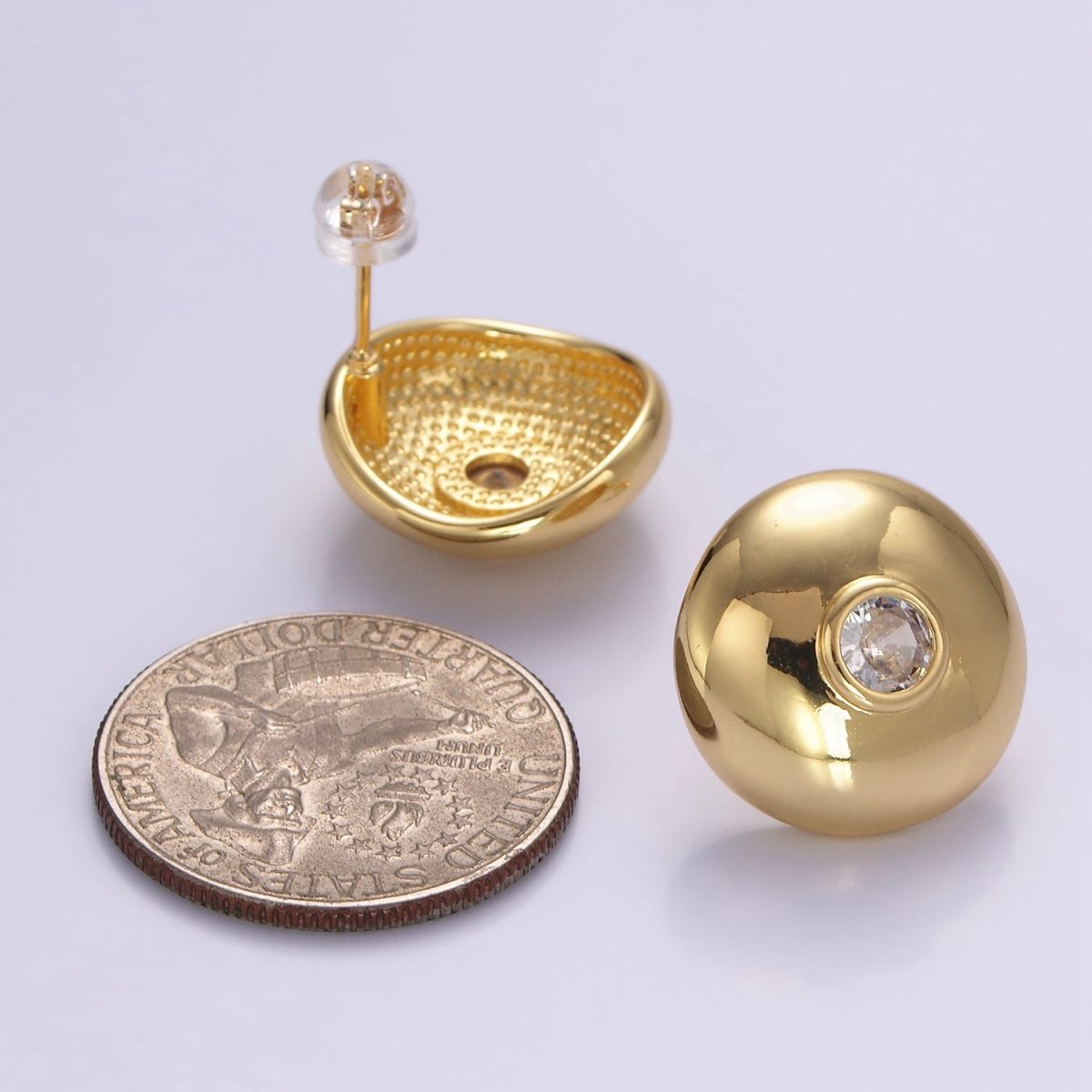 14K Gold Filled CZ Round Dome Stud Earrings | P509