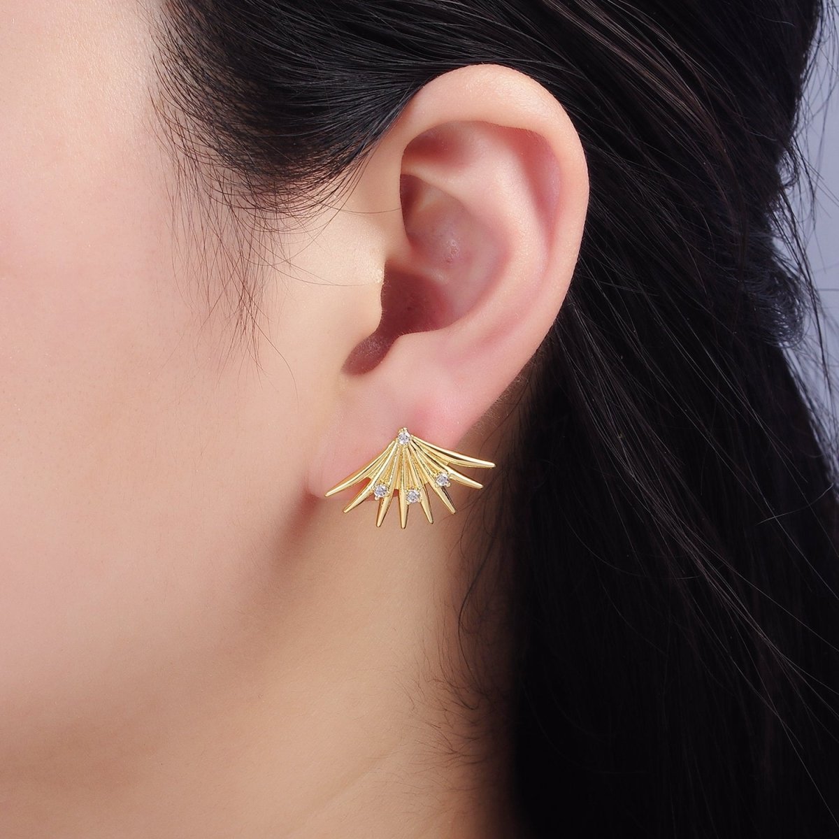 14K Gold Filled CZ Spiked Fan Stud Earrings | Q219