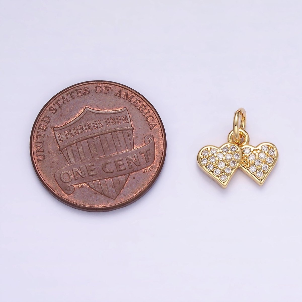 14K Gold Filled Double Heart Micro Paved CZ Charm | W683
