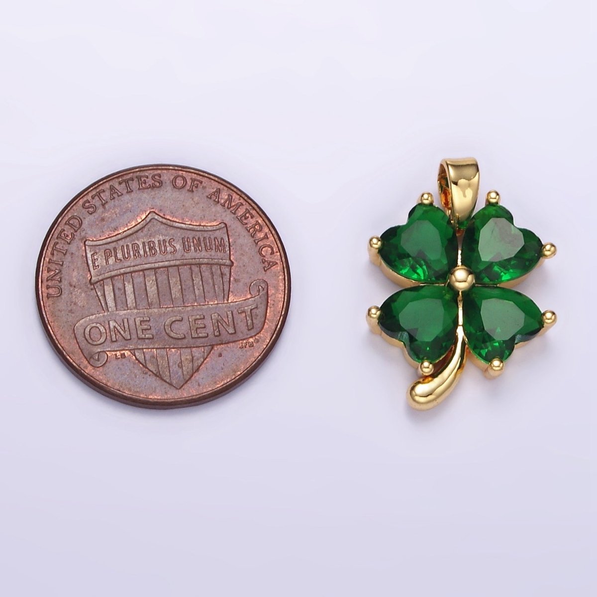 14K Gold Filled Green CZ Heart Petal Quatrefoil Flower Pendant | AA058