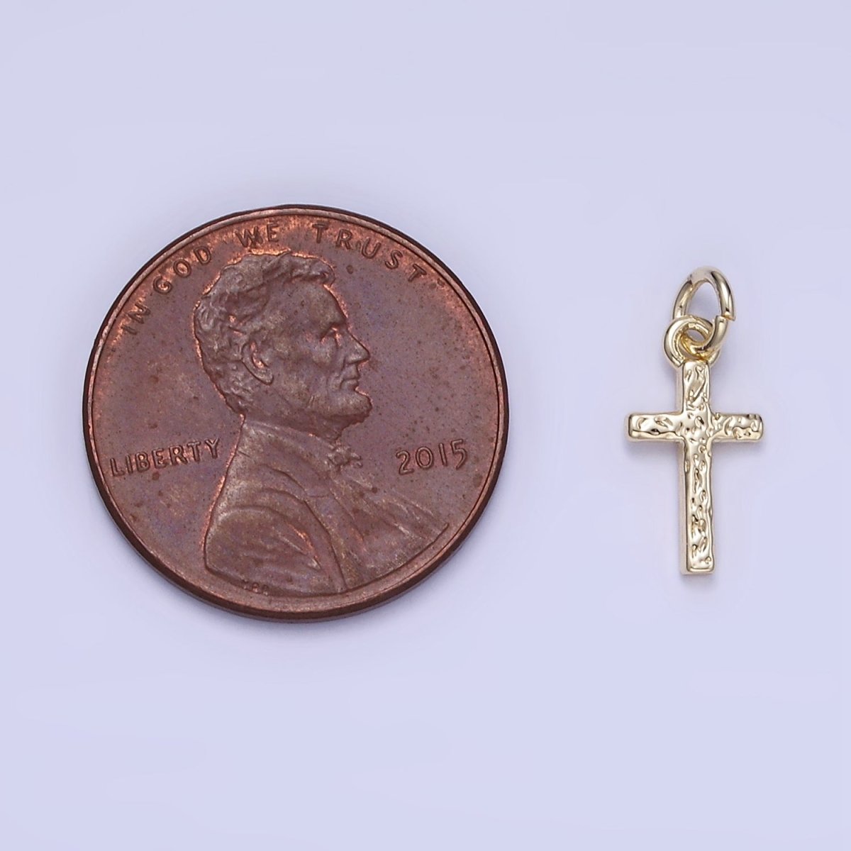 14K Gold Filled Hammered Religious Cross Mini Charm | W657