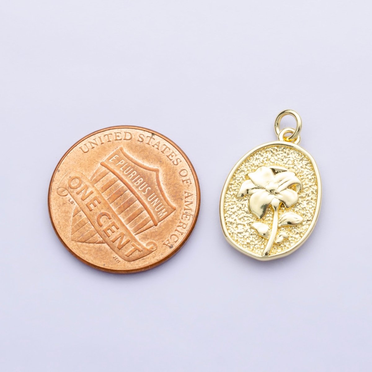 14K Gold Filled Marigold October Birth Flower Personalized Hammered Stamped Double Sided Charm | AG253