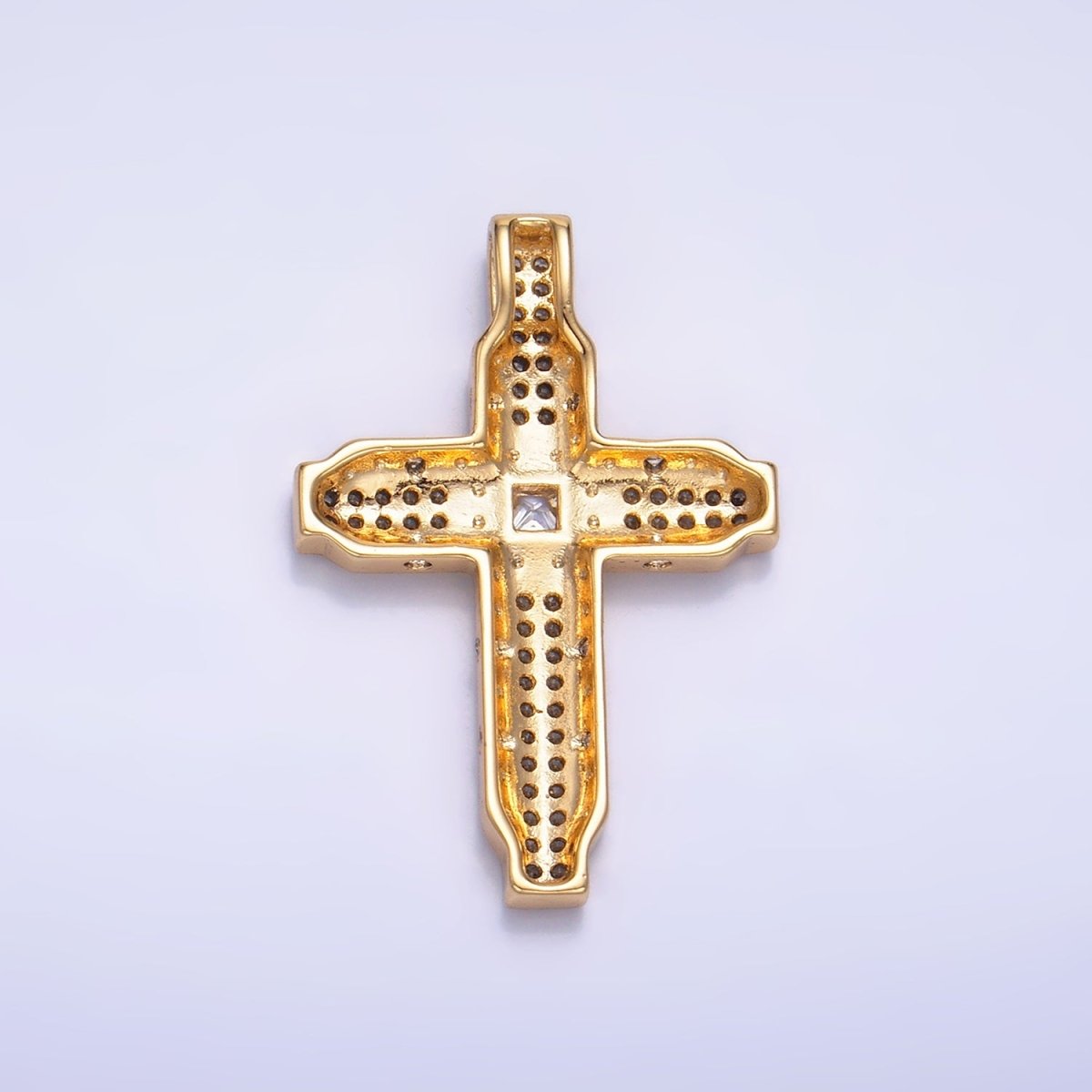 14K Gold Filled Micro Paved CZ Edged Geometric Cross Pendant | AA1069