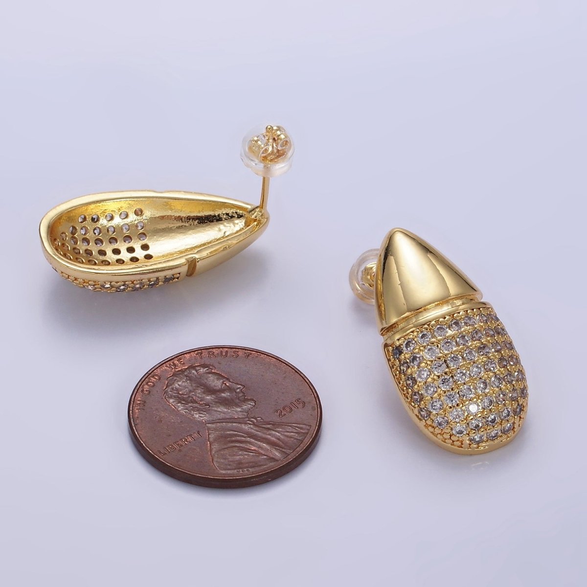 14K Gold Filled Micro Paved CZ Edged Teardrop Stud Earrings | Q040