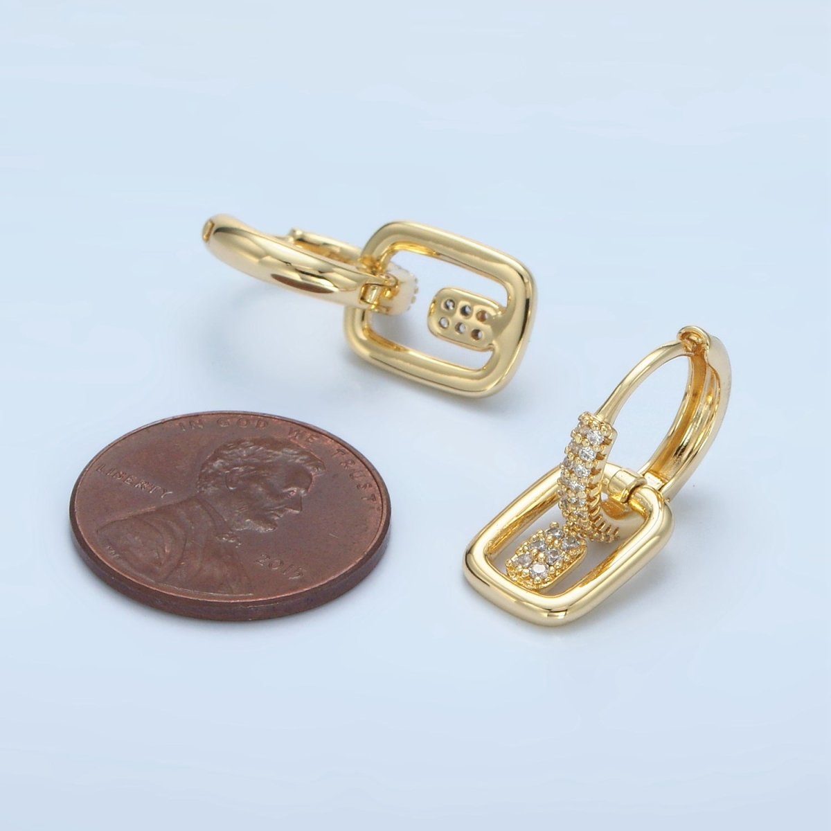 14K Gold Filled Micro Paved CZ Geometric Drop Huggie Earrings | AD647