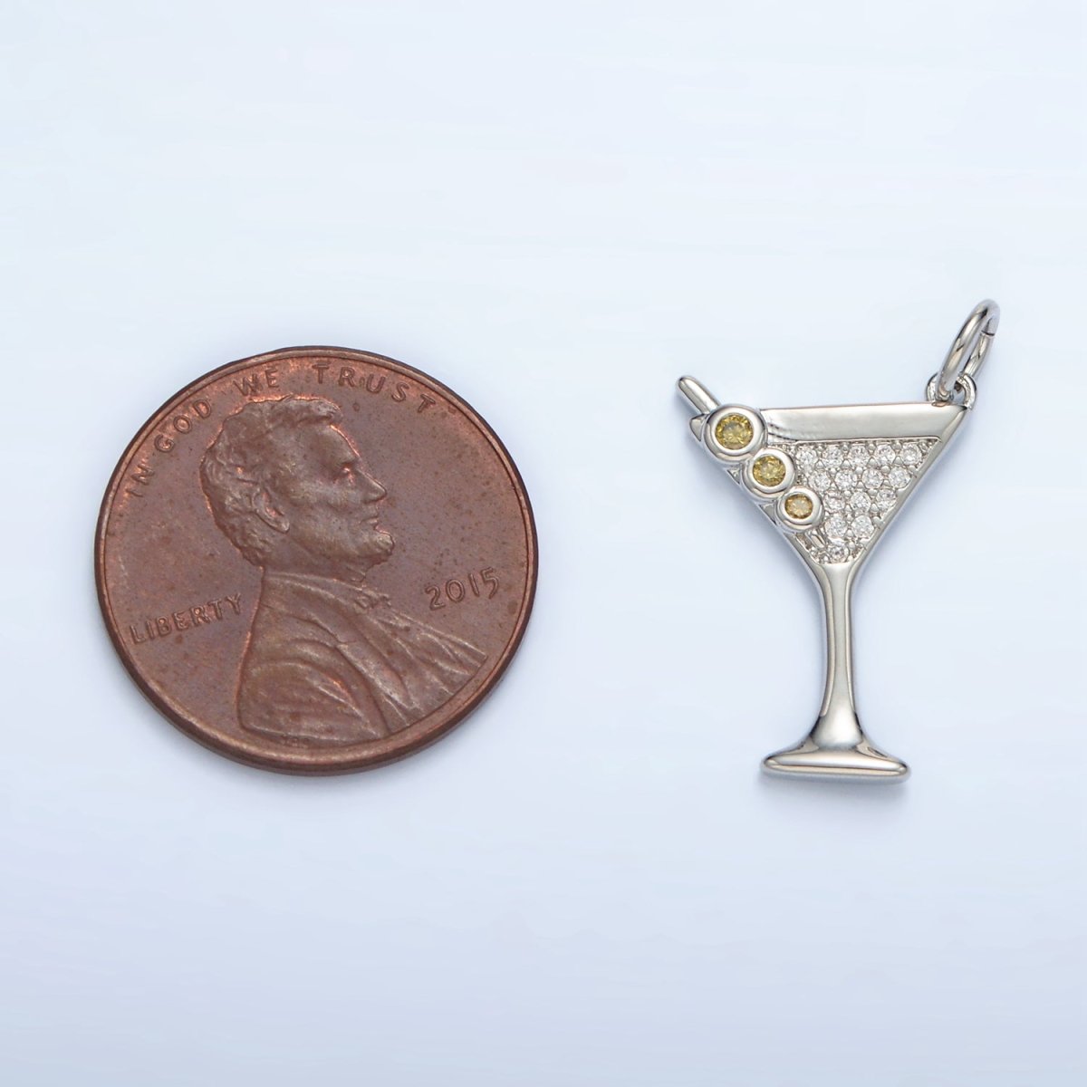 14K Gold Filled Micro Paved CZ Mini Martini Alcohol Drinks Charm in Gold & Silver | M502