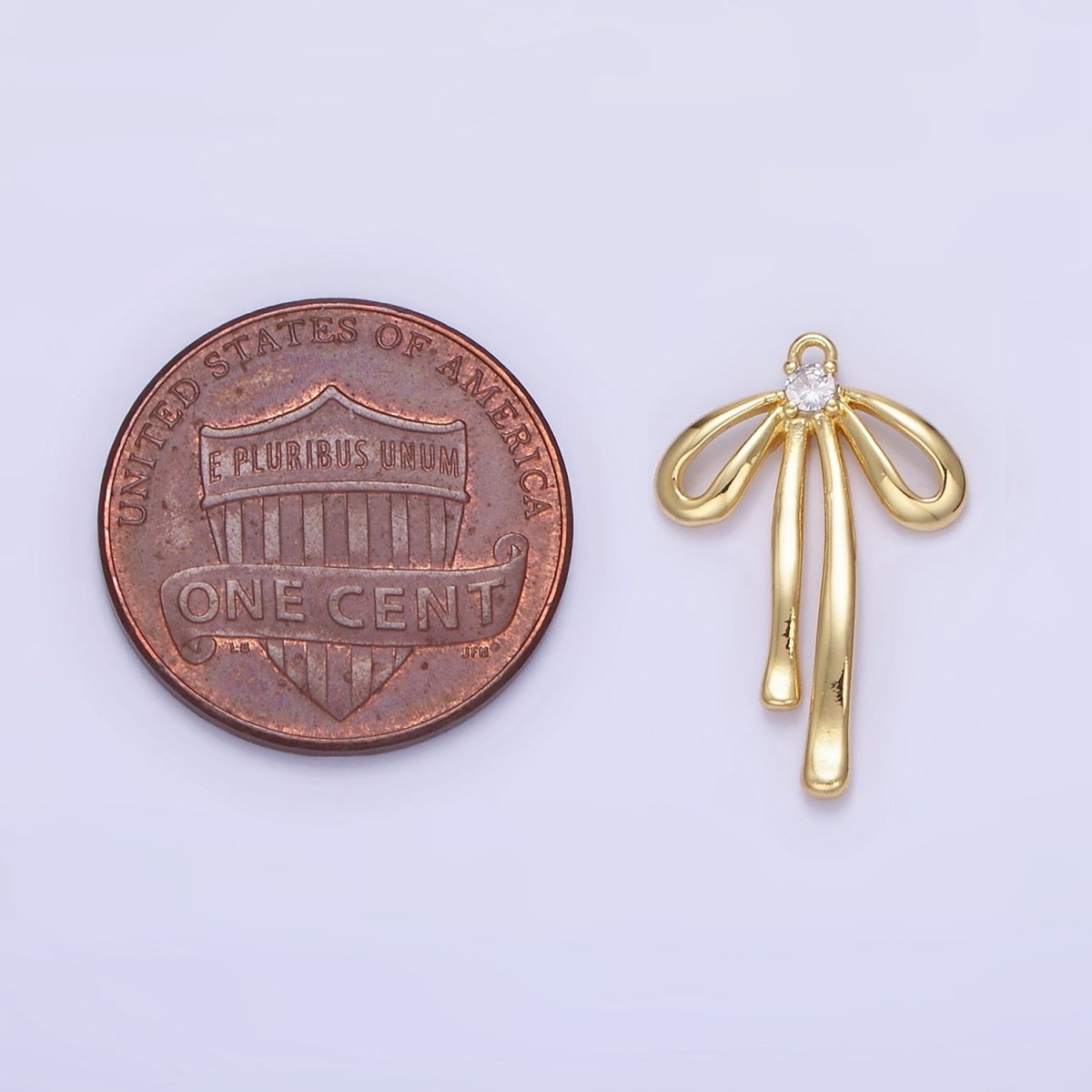 14K Gold Filled Mini 20mm Ribbon Bow CZ Charm | D459