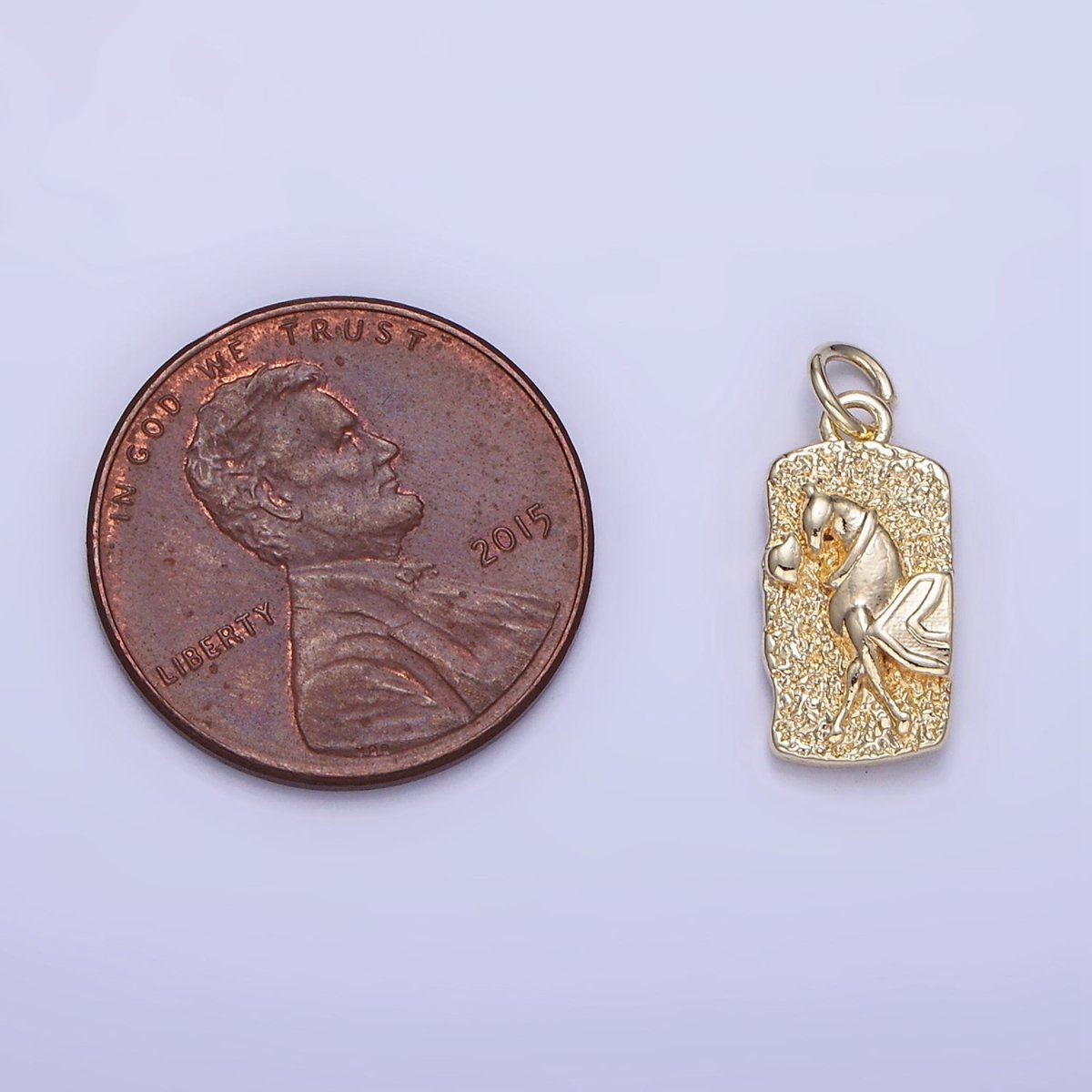 14K Gold Filled Mini Double Sided Flower Horse Hammered Tag Charm | W658