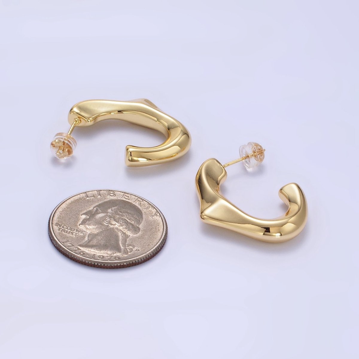 14K Gold Filled Molten Edged J-Shaped Hoop Earrings | P097