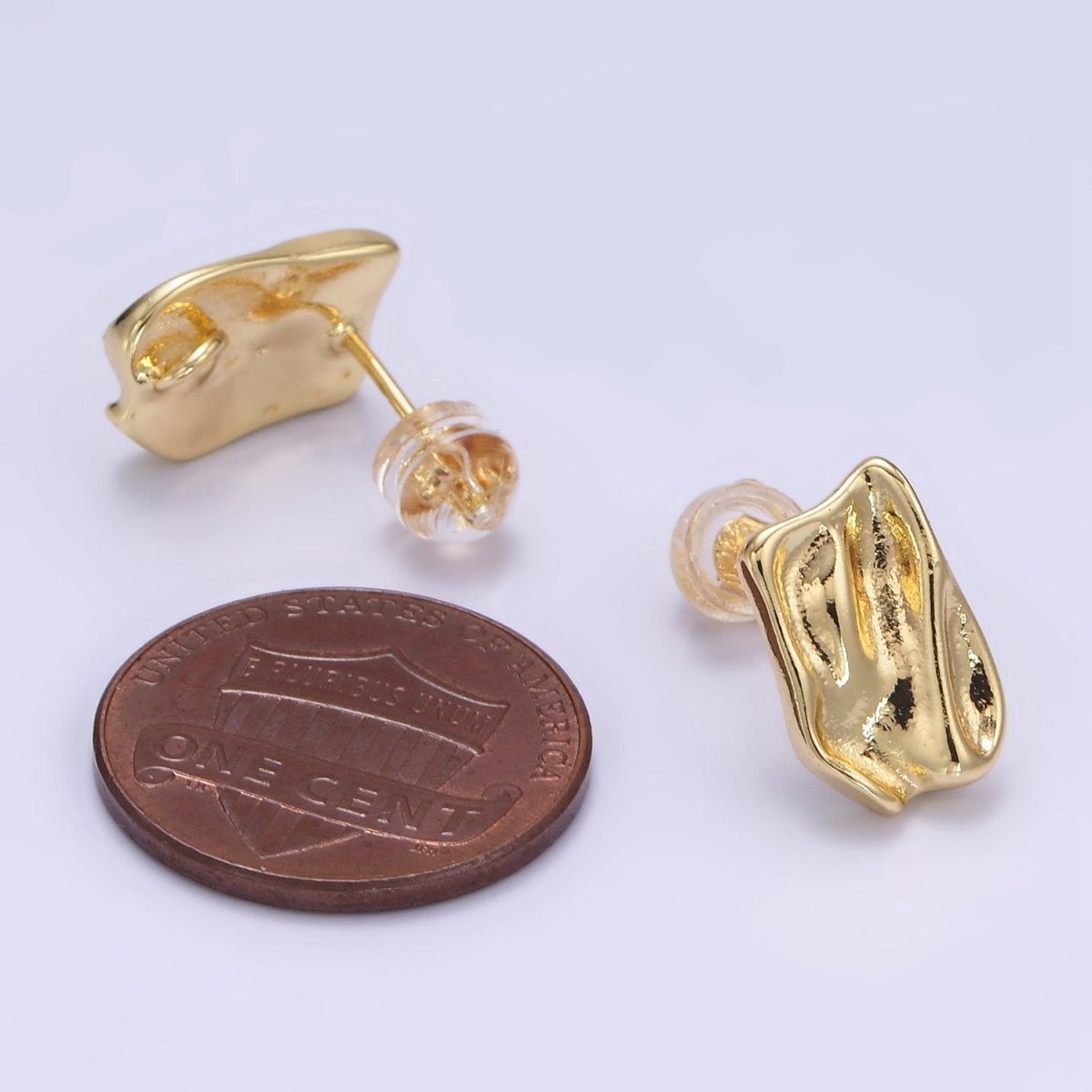 14K Gold Filled Molten Foil Rectangular Bar Stud Back Loop Earrings Findings in Silver & Gold | Z812 Z813