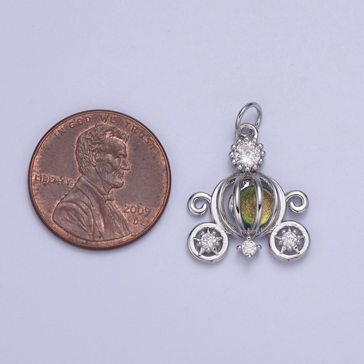 14K Gold Filled Moonstone Gemstone Open Carriage Charm in Gold & Silver | N871