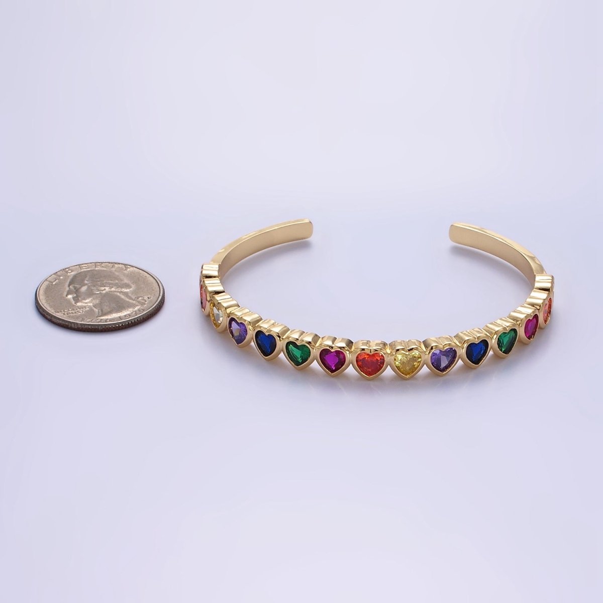 14K Gold Filled Multicolor, Clear CZ Heart Cuff Bracelet | WA-2525 WA-2526