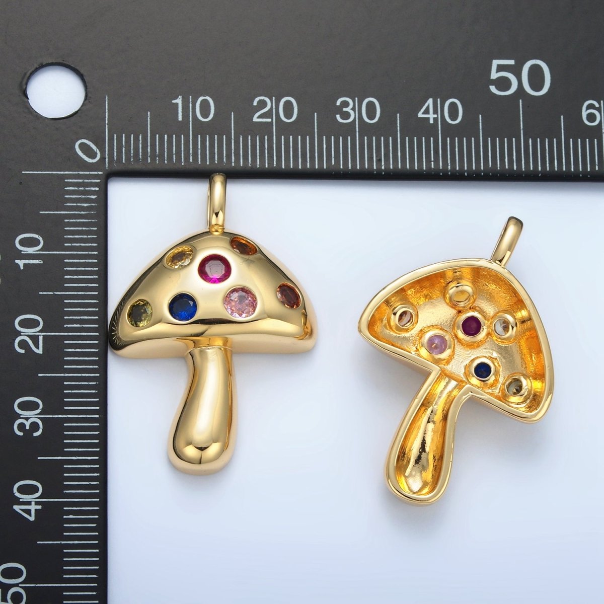 14K Gold Filled Multicolor CZ Dotted Mushroom Pendant | I617