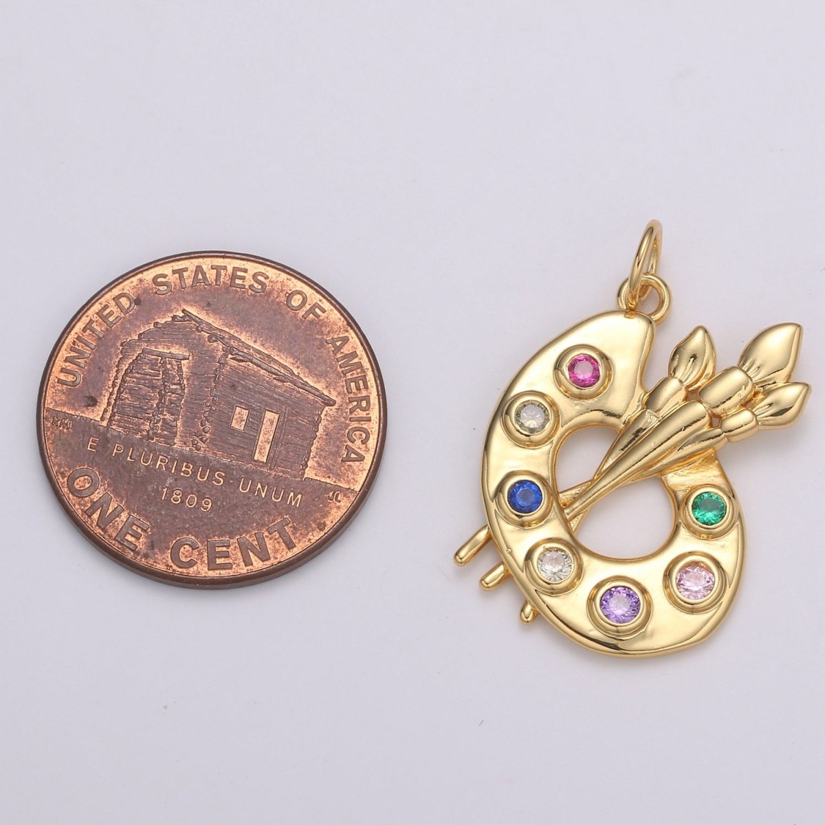 14K Gold Filled Multicolor CZ Paintbrush Art Tool Charm | D251