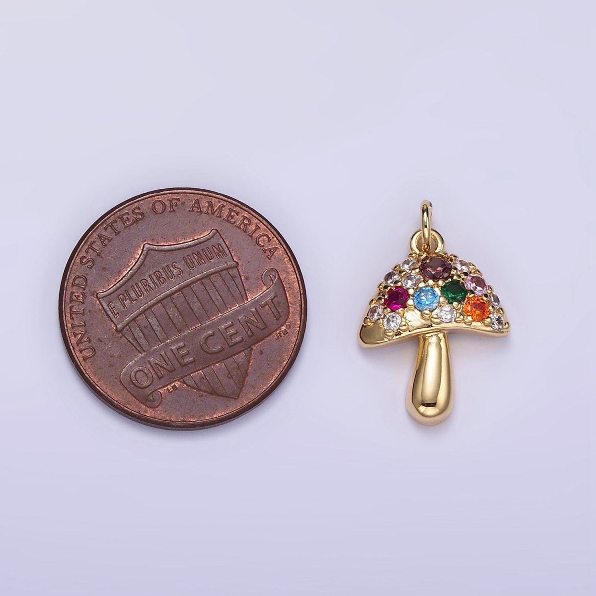 14K Gold Filled Multicolor Micro Paved CZ Mushroom Charm | W776