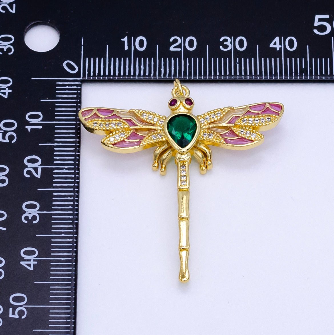 14K Gold Filled Multicolor Micro Paved Dragonfly Insect Charm | E901