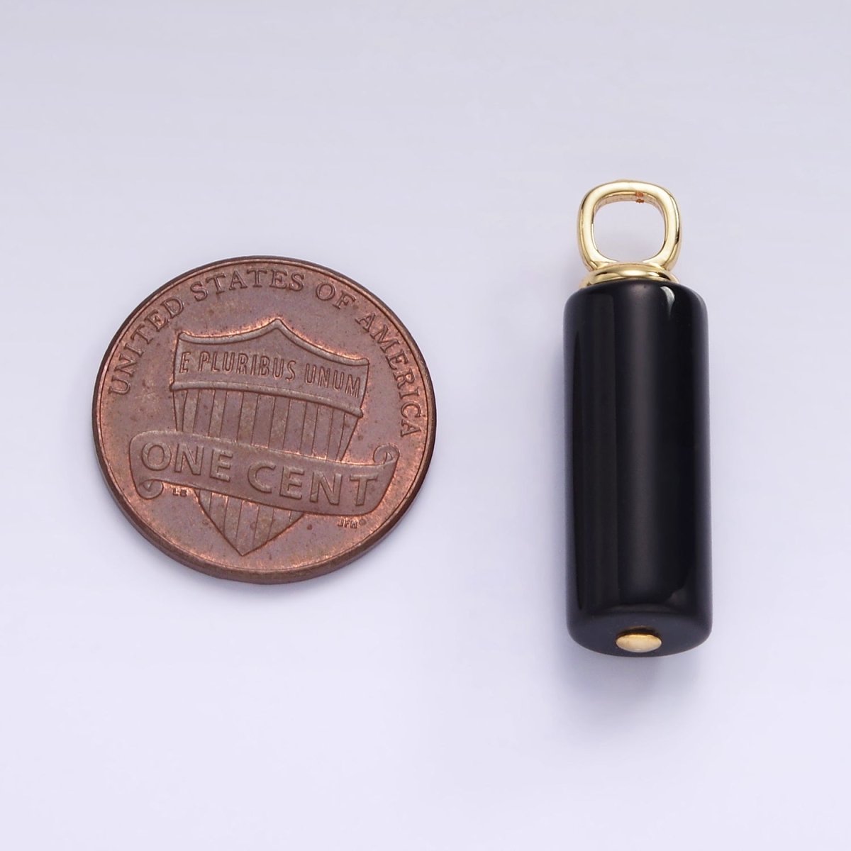 14K Gold Filled Onyx Gemstone Cylinder Drop Charm | H362