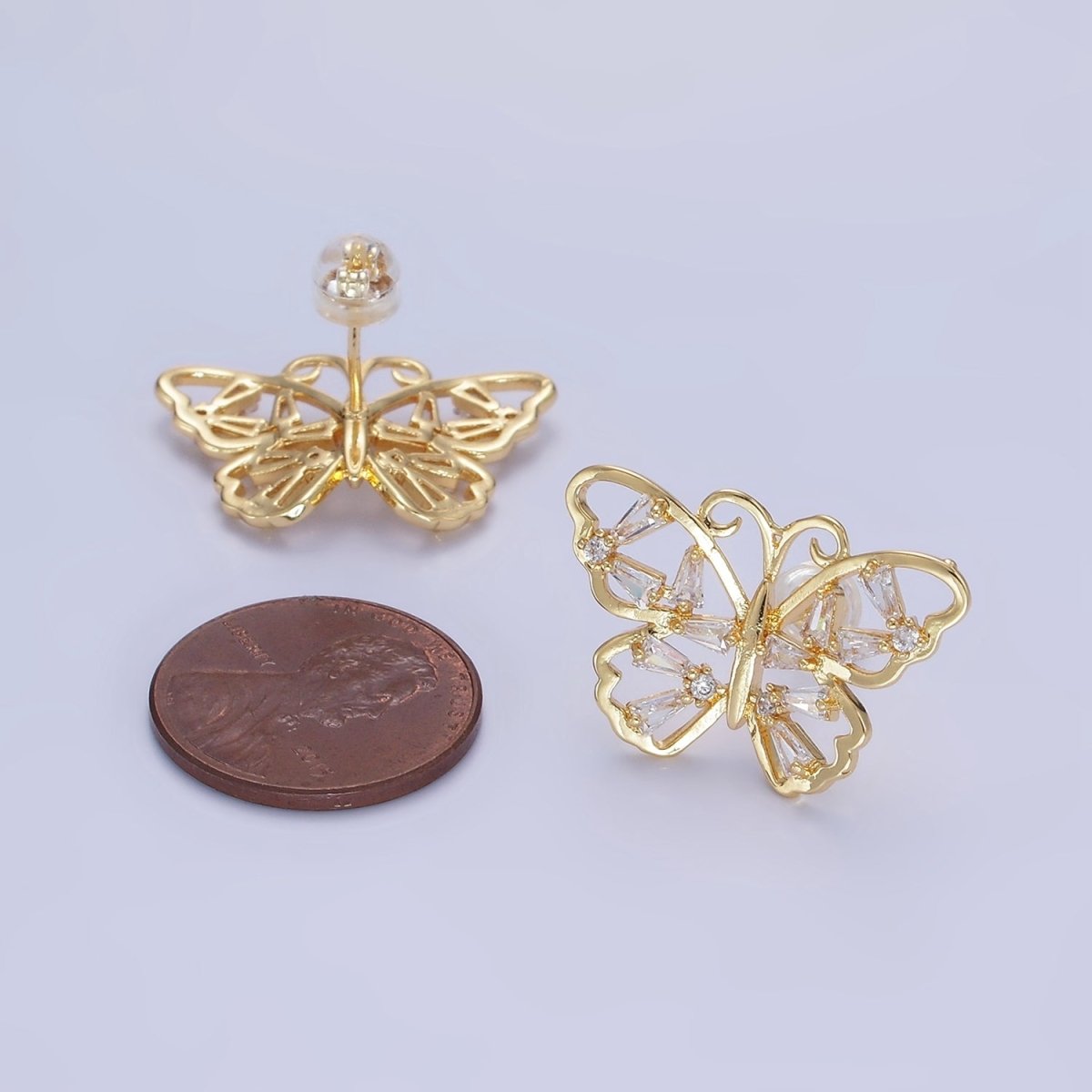 14K Gold Filled Open Baguette Butterfly Stud Earrings | Q196