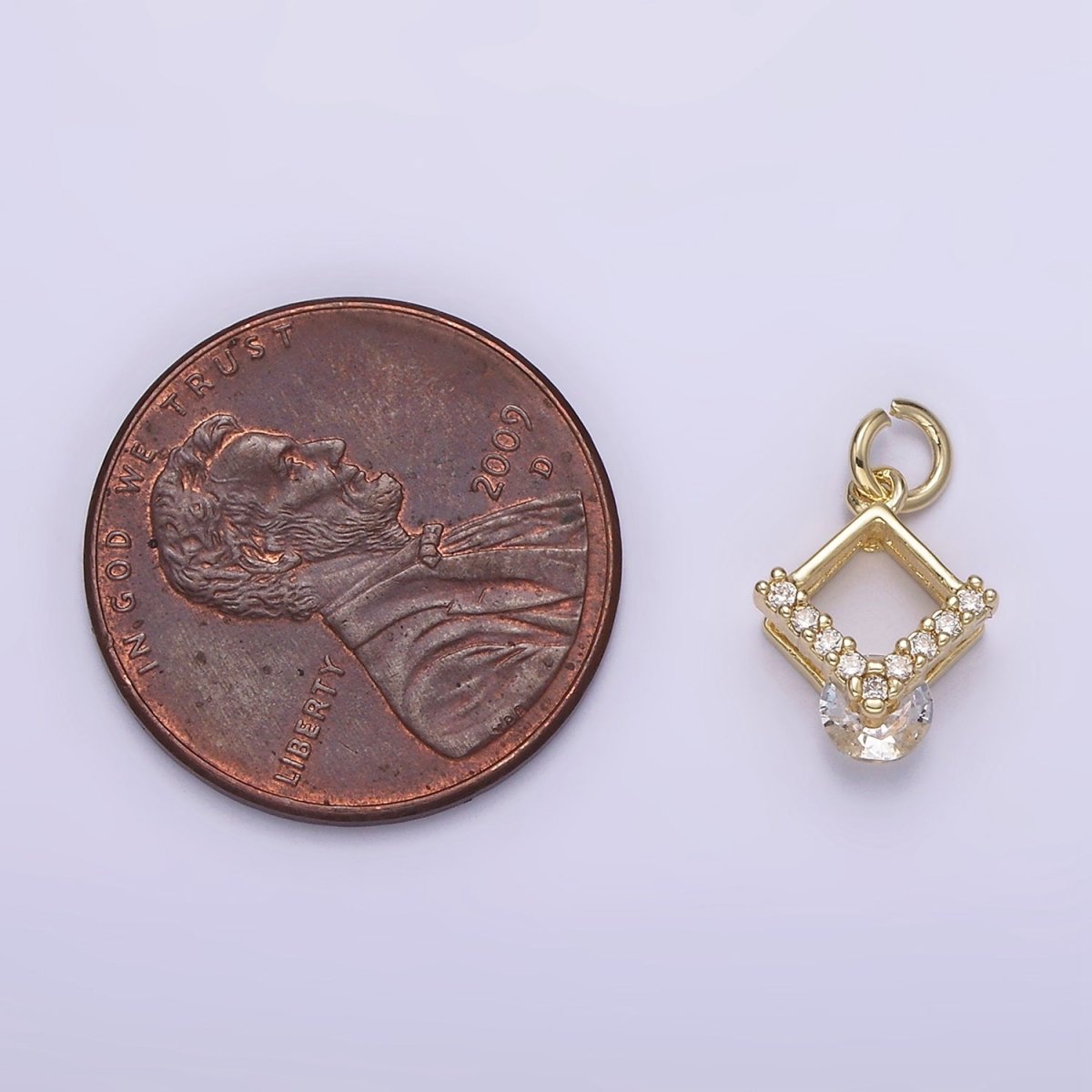 14K Gold Filled Open Micro Paved CZ Rhombus Mini Charm | AG299