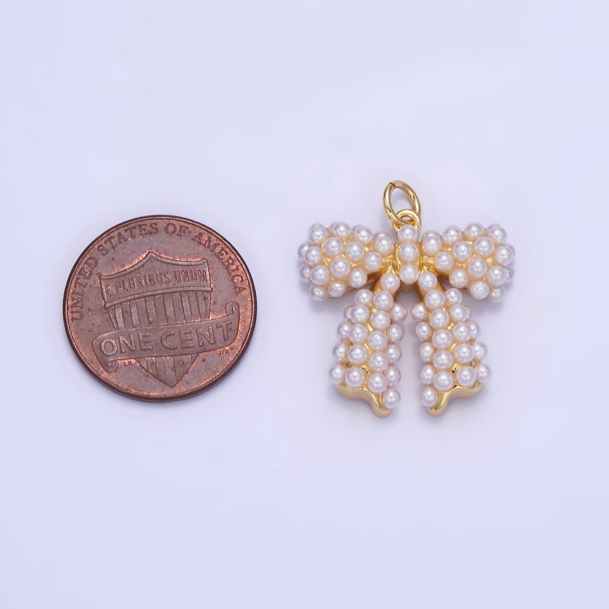 14K Gold Filled Pearl Ribbon Bow Charm in Gold & Silver | C028