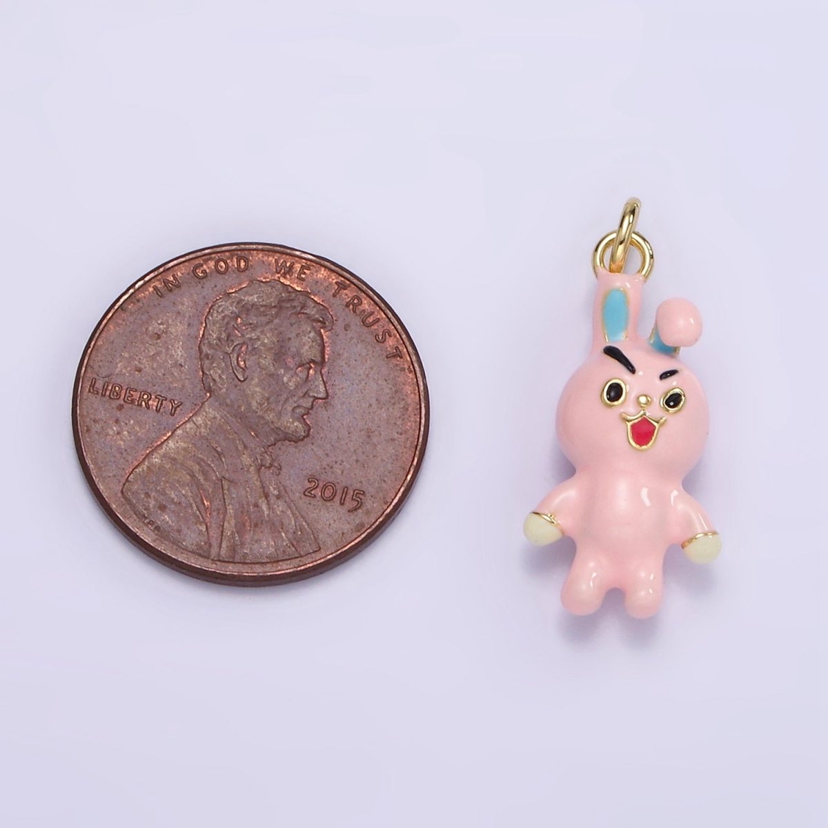 14K Gold Filled Rabbit Bunny Pink Enamel Mini Charm | D551