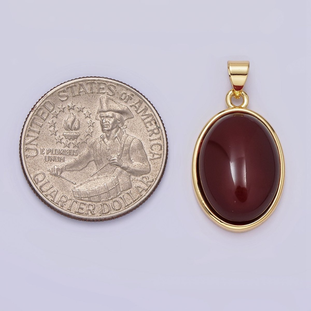 14K Gold Filled Red Carnelian, Labradorite, Amethyst Cabochon Oval Minimalist Pendant | AA-683 AA-684
