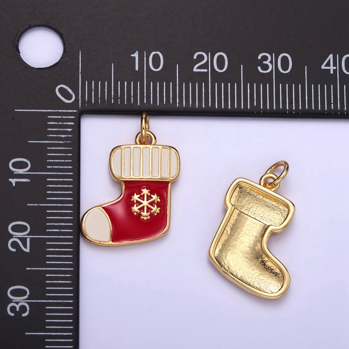 14K Gold Filled Red Christmas Stockings Sock Enamel Mini Charm | D534
