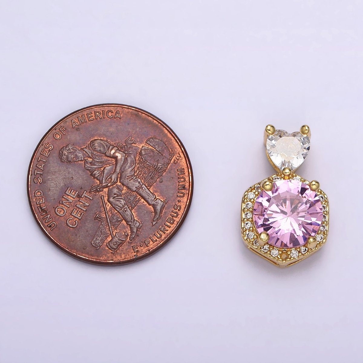 14K Gold Filled Red, Purple, Pink Round CZ Micro Paved Hexagonal Heart Bail Pendant | N1472 - N1474