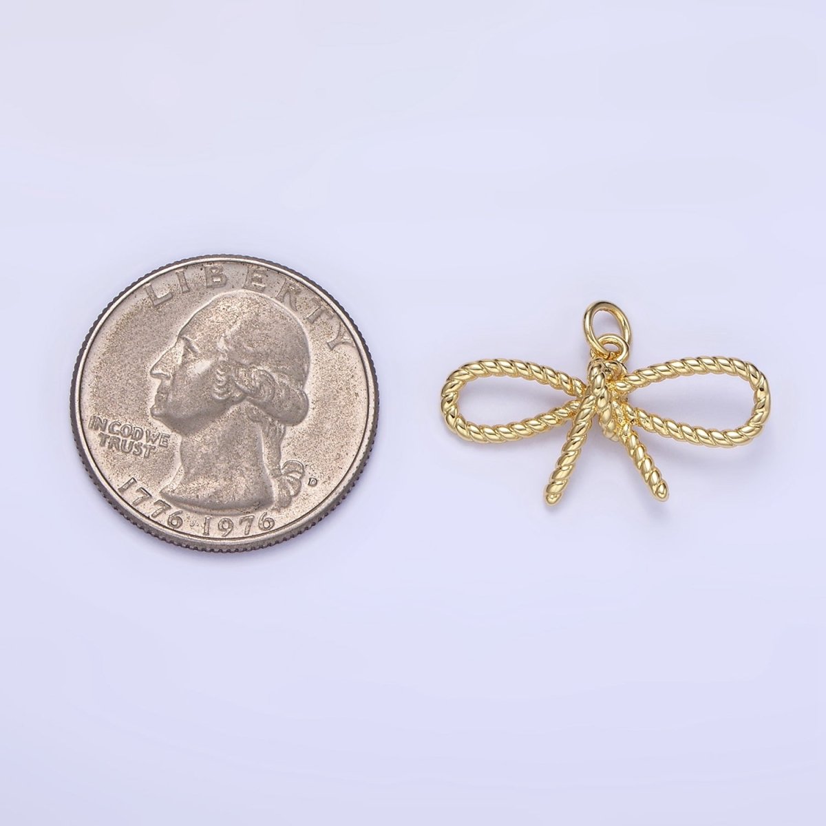 14K Gold Filled Rope Ribbon Bow Charm in Gold & Silver | C481