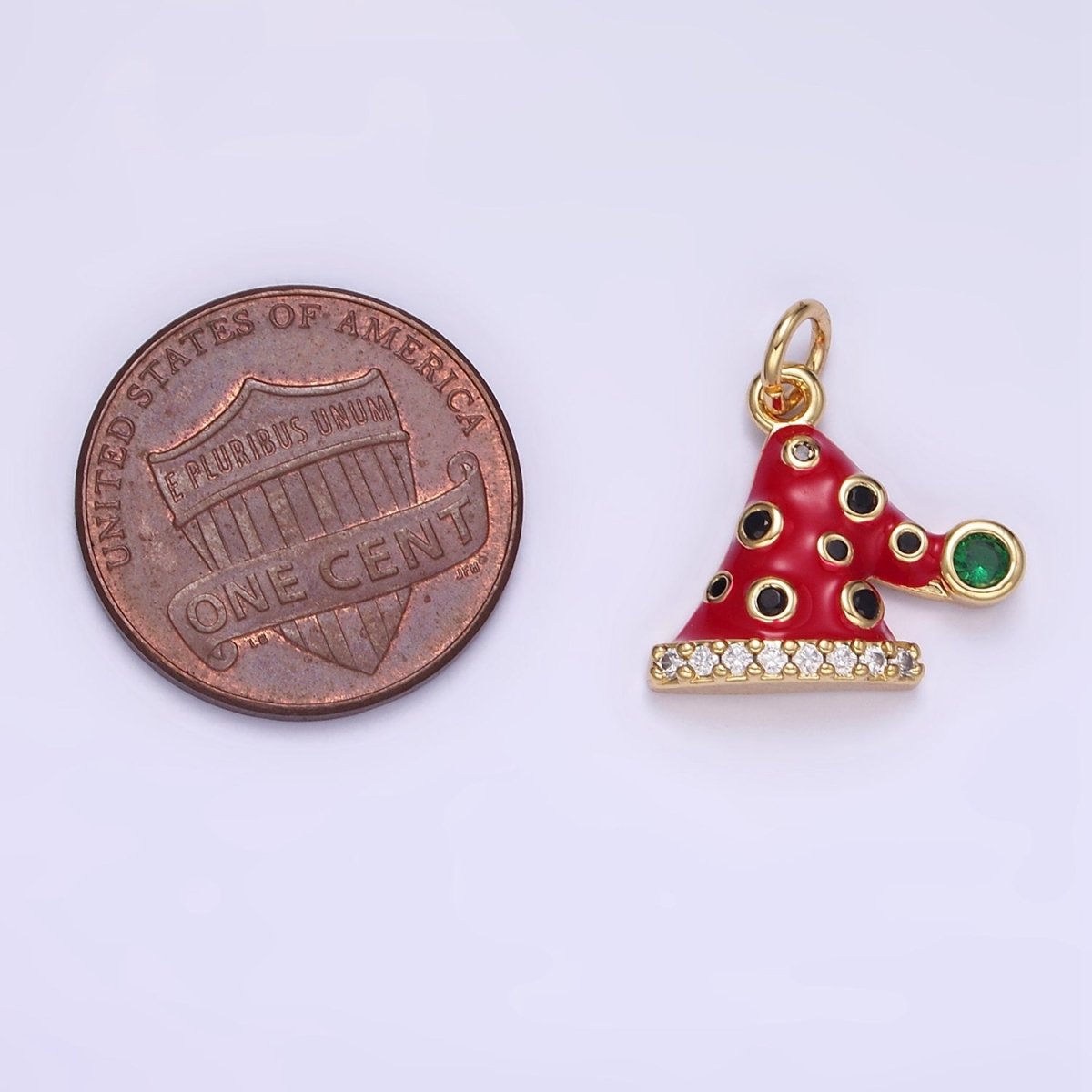 14K Gold Filled Santa's Hat Dotted CZ Micro Paved Enamel Christmas Mini Charm | D541