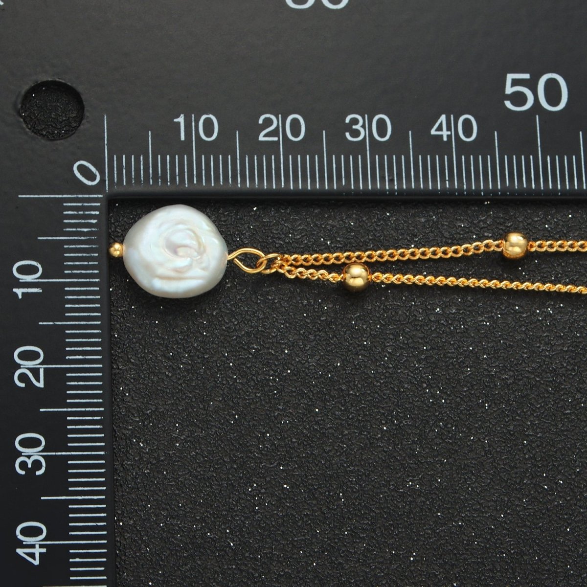 14K Gold Filled Satellite Bead Curb Chain Necklace with Mother of Pearl Charm 17.12 Inch with Extender | WA2576